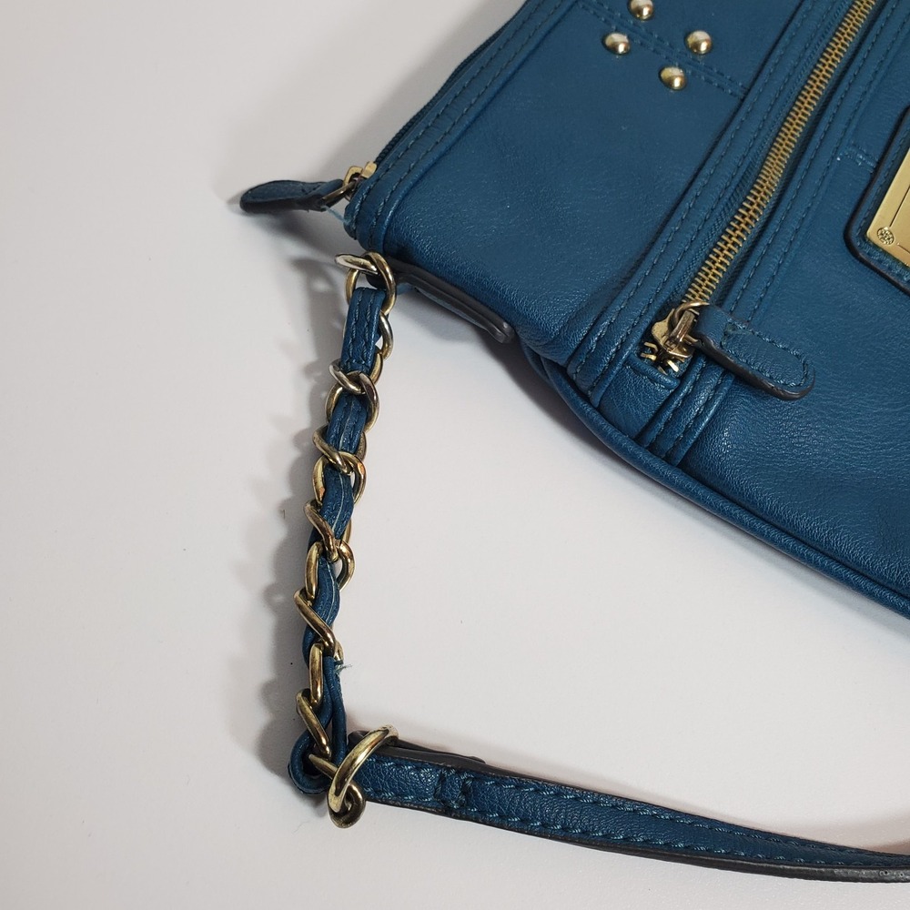 Nicole by Nicole Miller Blue Crossbody‎ Bag Purse Gold Chain Strap Stud Detail - Picture 4 of 11